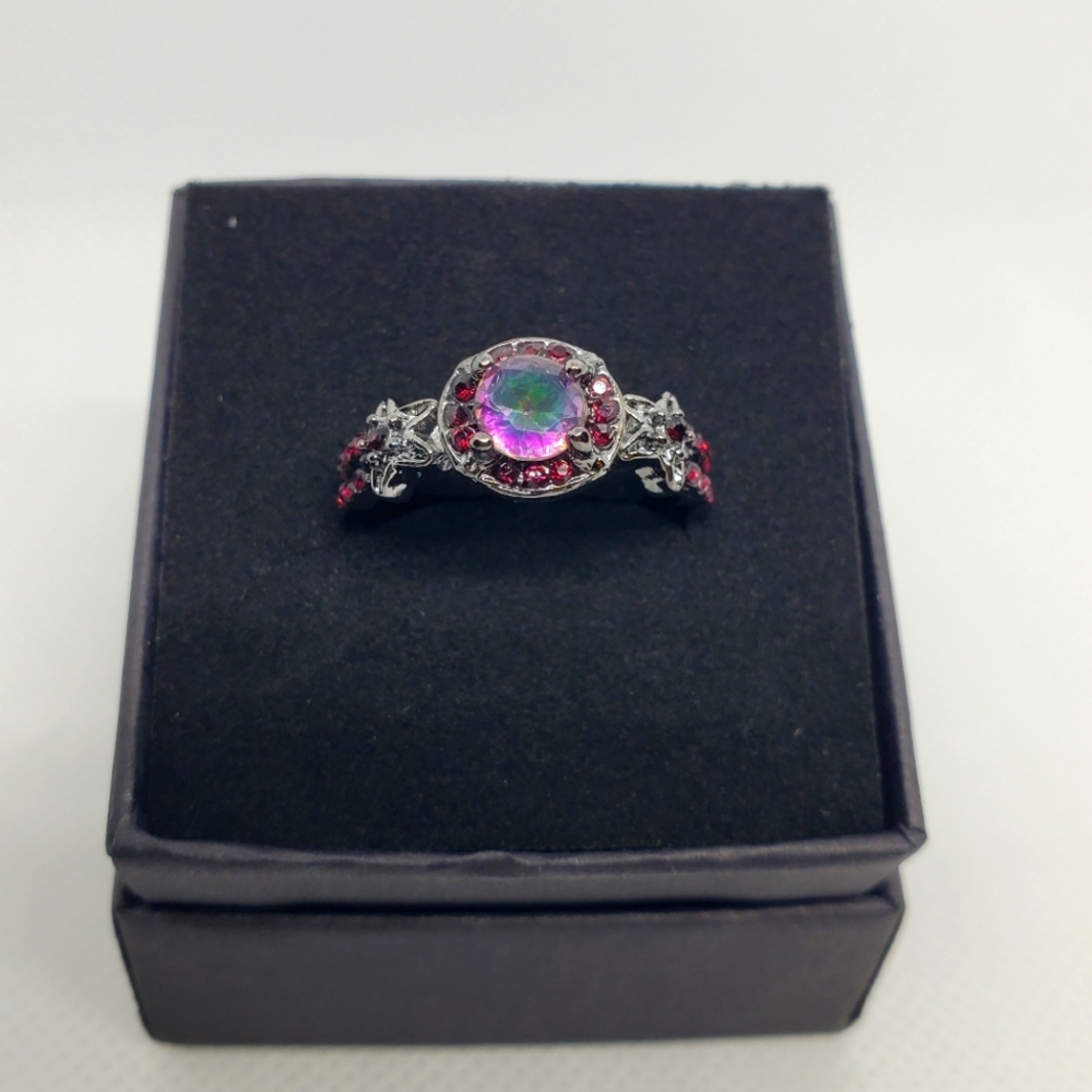 Silver Zirconium Ring With Purple Rhinestone Red gemstones